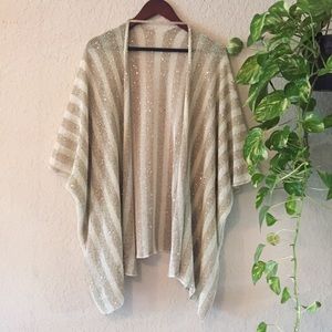 Gold & Beige Striped Shawl With Sequins